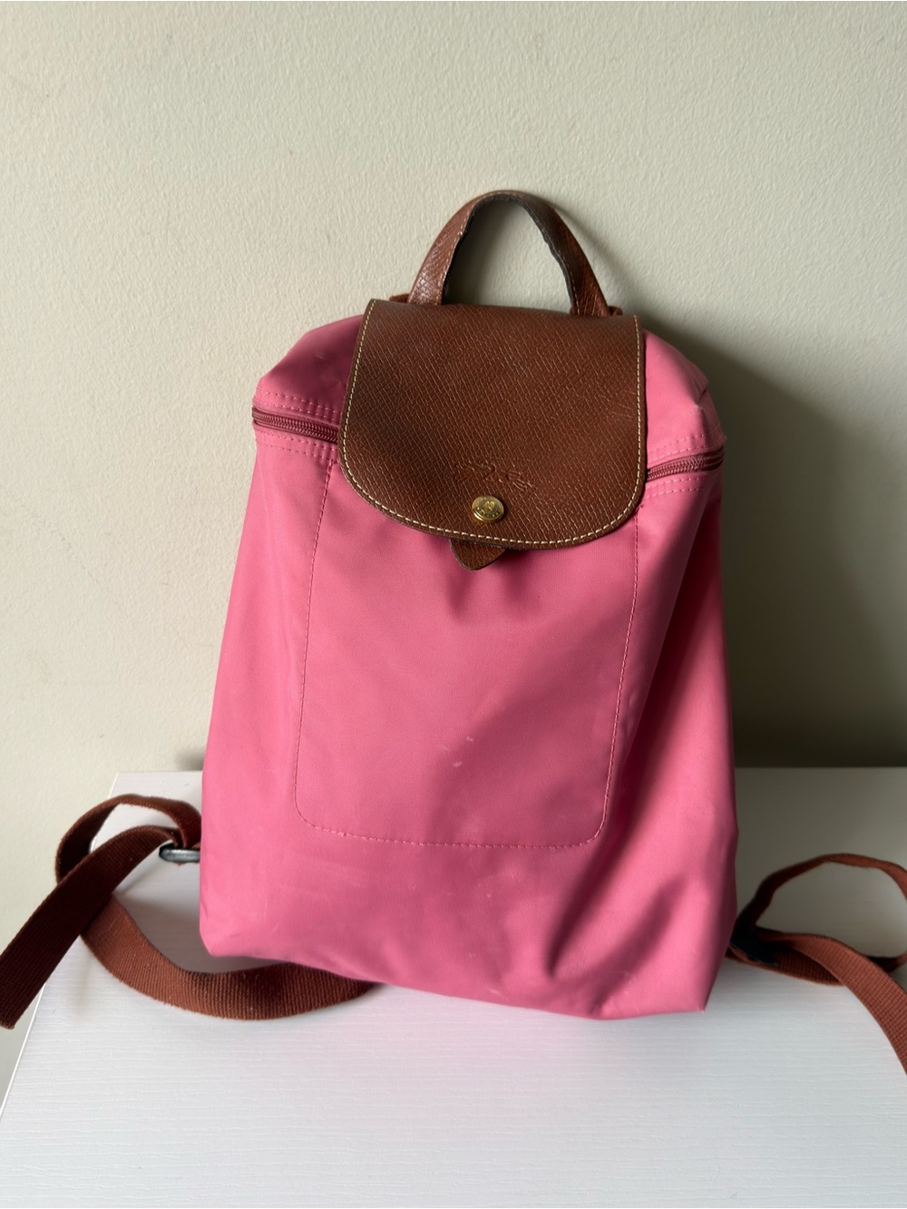 Vintage Longchamp Le Pliage Pink Nylon Backpack
